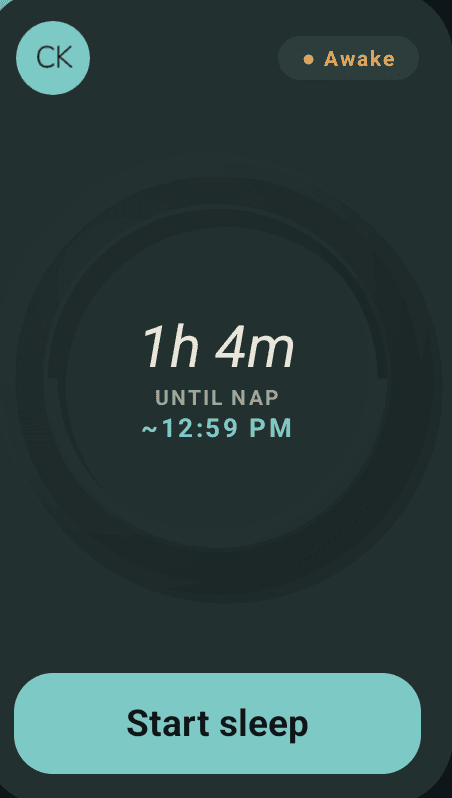 The real Logi Tot home-screen widget counting down to the next nap